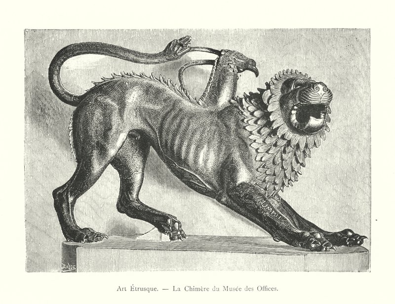 Etruscan Art, The Chimera of the Uffizi Museum (engraving) by Italian School