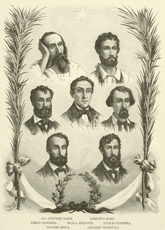 Anacarsi Nardi, Domenico Moro, Emilio Bandiera, Nicola Ricciotti, Attilio Bandiera, Giacomo Rocca, Giovanni Venerucci (engraving) by Italian School