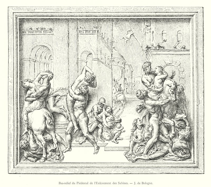 Bas-relief of the Pedestal of the Rape of the Sabine Women, by Giambologna (engraving) by Italian School