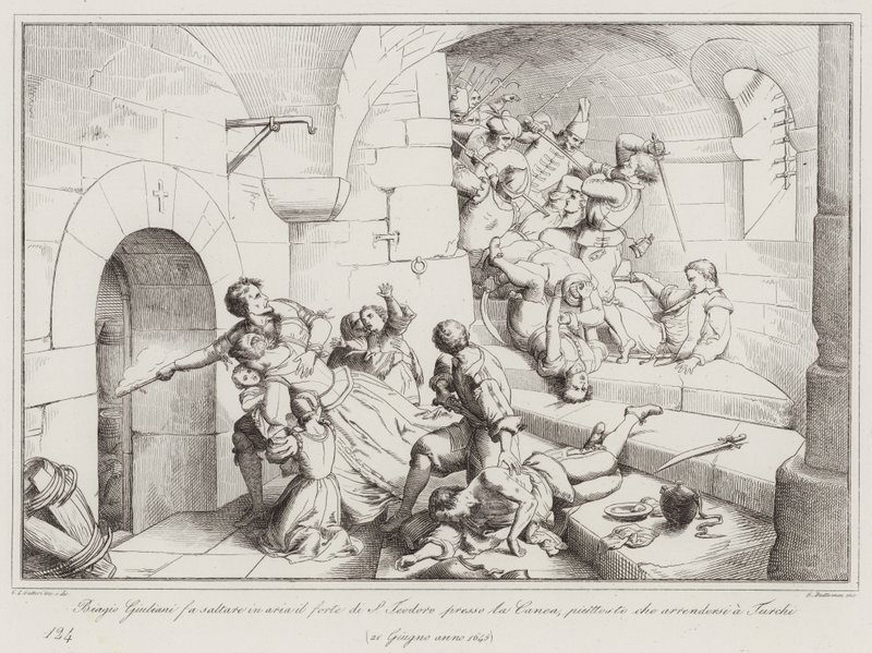 Biagio Giuliani blows up the fort of St. Theodore near Canea rather than surrender to the Turks by Italian School