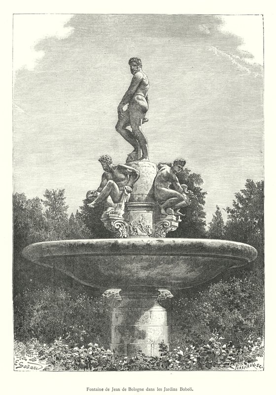 Fountain by Jean de Bologne in the Boboli Gardens (engraving) by Italian School
