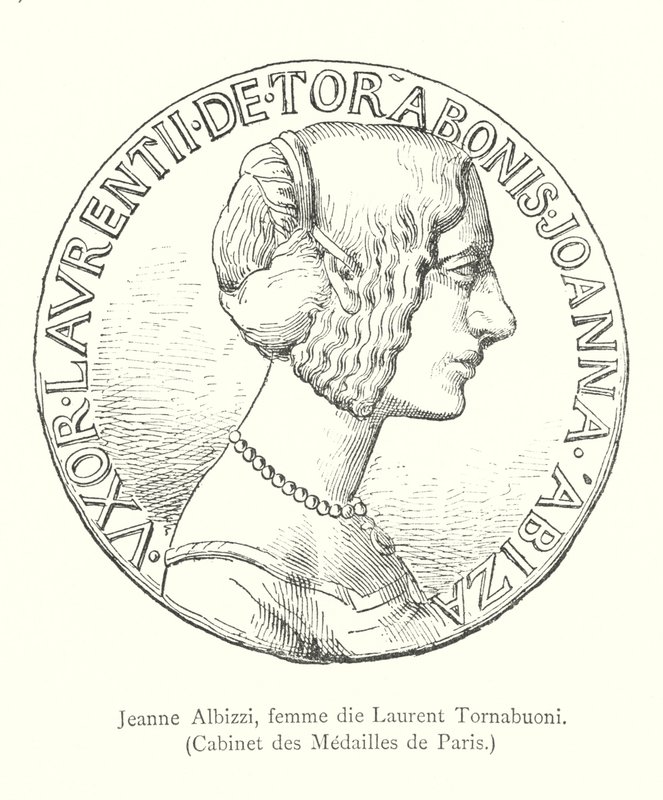 Jeanne Albizzi, wife of Laurent Tornabuoni, Cabinet des Medailles de Paris (engraving) by Italian School