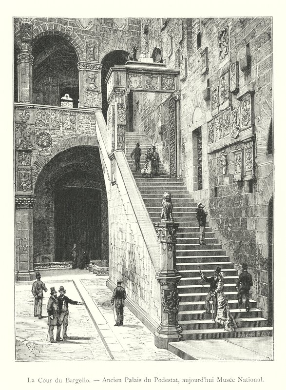 The Courtyard of the Bargello, Former Palace of the Podestà, Now National Museum (engraving) by Italian School