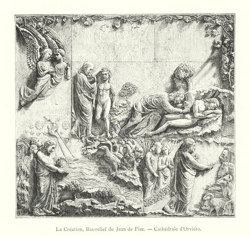 The Creation, Bas-relief by Giovanni Pisano, Orvieto Cathedral (engraving) by Italian School