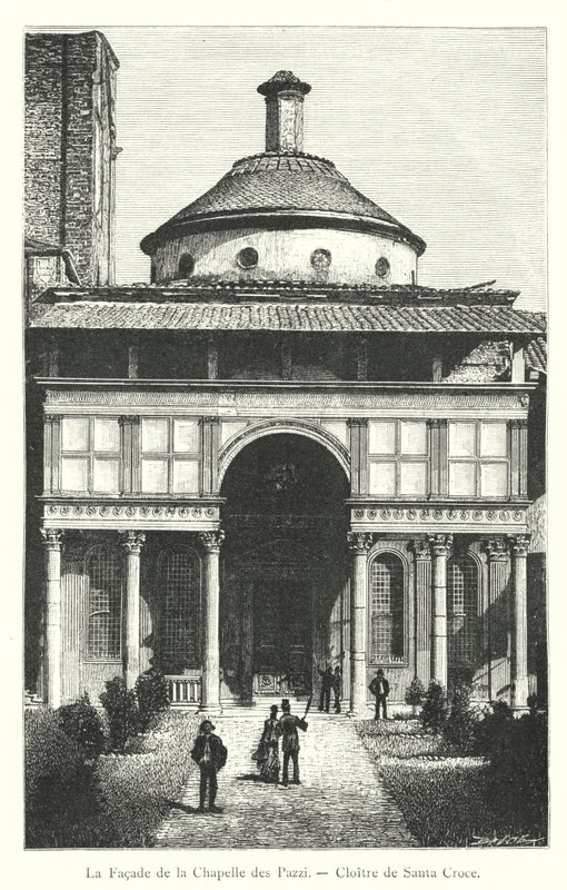 The Facade of the Chapel of the Pazzi, Cloister of Santa Croce (engraving) by Italian School