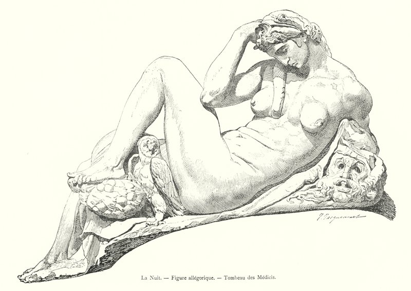The Night, Allegorical Figure, Tomb of the Medici (engraving) by Italian School