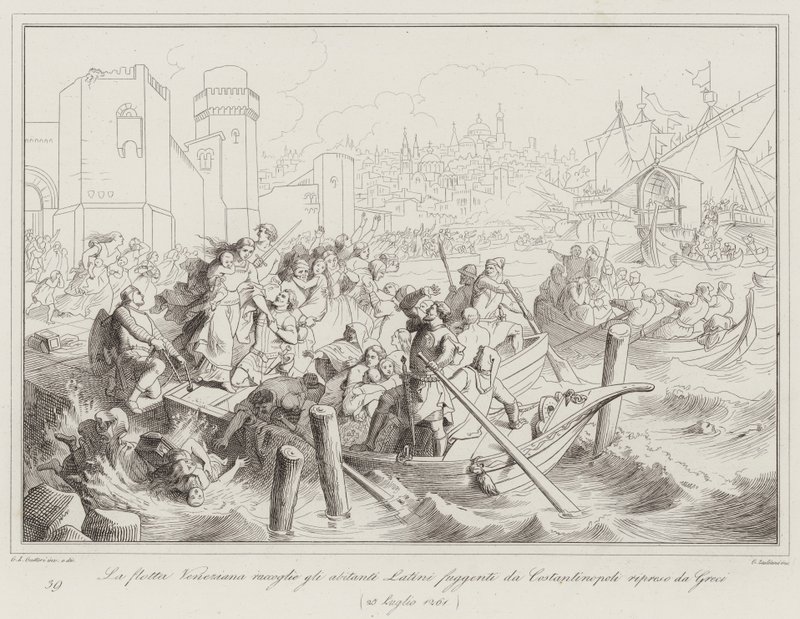 The Venetian Fleet Rescues Latin Inhabitants Fleeing from Constantinople Captured by Greeks by Italian School