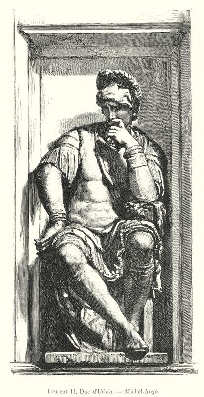 Lorenzo II, Duke of Urbino, Michelangelo (engraving) by Italian School