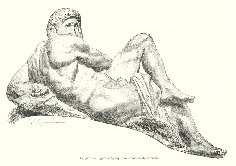 Day, Allegorical Figure, Tomb of the Medici (engraving) by Italian School