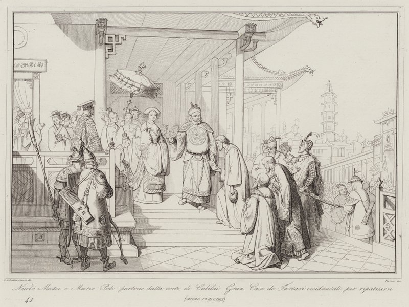 Nicolo Matteo and Marco Polo Depart from the Court of Kublai Khan to Return Home by Italian School