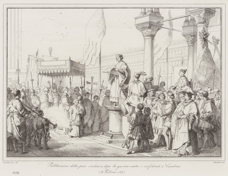 Publication of the peace concluded after the war against the Confederates at Cambrai by Italian School
