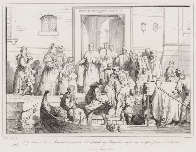 Saint Jerome Miani Called to Govern the Hospital of the Incurables, Welcomes Orphans and the Sick by Italian School