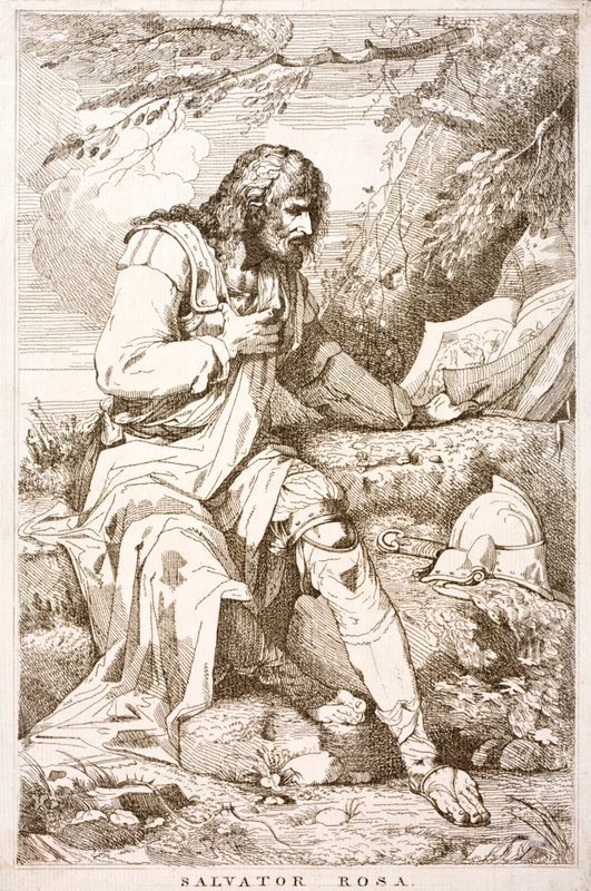 Salvator Rosa, Italian Baroque painter, poet and printmaker (engraving) by Italian School