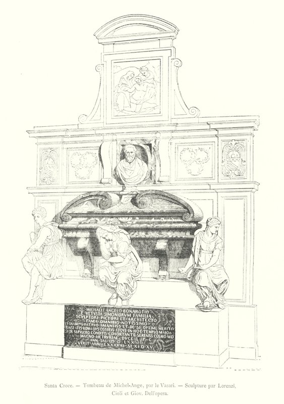 Santa Croce, Tomb of Michelangelo, by Vasari, Sculpture by Lorenzi, Cioli, and Giov Dell