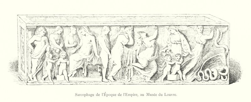 Sarcophagus from the Empire Era, at the Louvre Museum (engraving) by Italian School