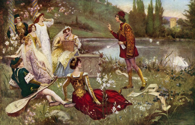 The telling of one of the Decameron stories by Italian School