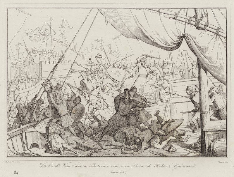 Victory of the Venetians at Butrinto against the fleet of Robert Guiscard by Italian School