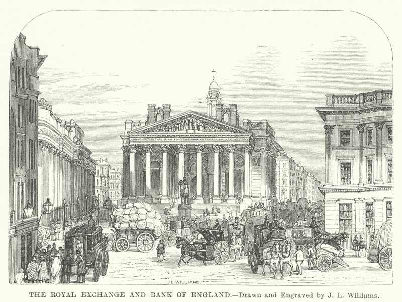 The Royal Exchange and Bank of England by J.L. (after) Williams