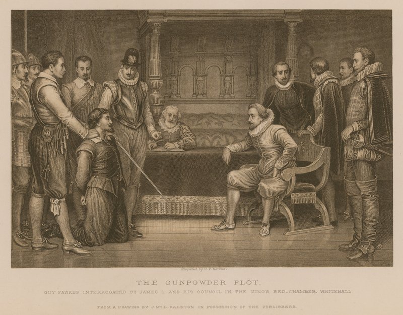 The Gunpowder Plot; Guy Fawkes interrogated by King James I and his council in the King