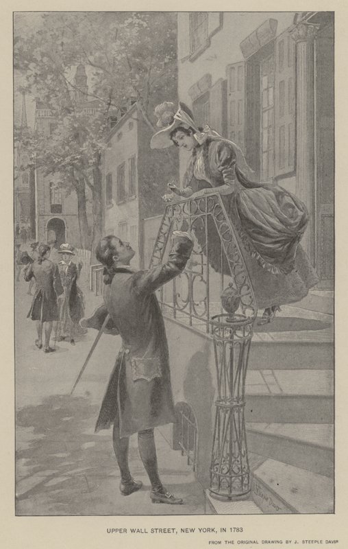 Upper Wall Street, New York, in 1783 by J. (after) Steeple Davis