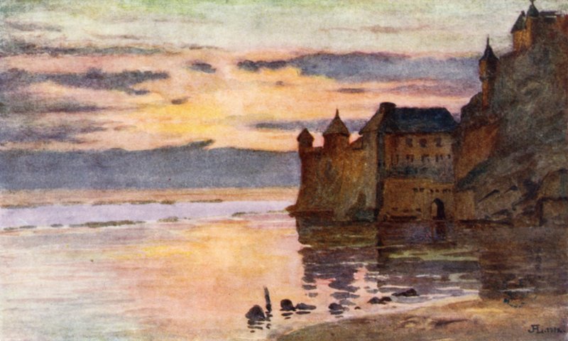 Gendarmerie, Tour Gabriel, and River Coesnon, Mont St Michel by J. Hardwicke Lewis