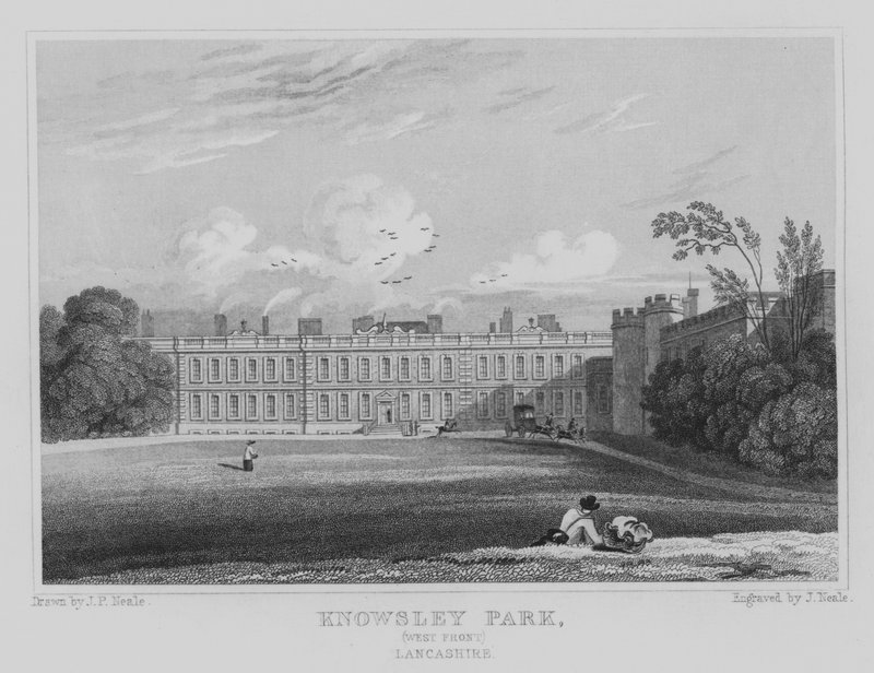 Knowsley Park, West Front, Lancashire (engraving) by John Preston Neale