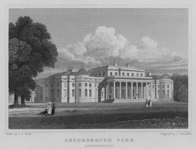 Shugborough Park, Staffordshire (engraving) by John Preston Neale