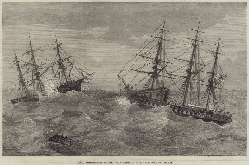 HMS Immortalite Finding the Derelict Margaret Pollock at Sea by J. Wells
