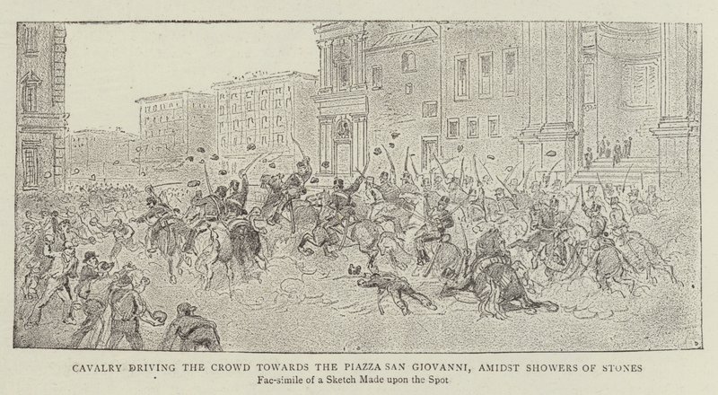 Cavalry Driving the Crowd Towards the Piazza San Giovanni, Amidst Showers of Stones by James A. Shearman