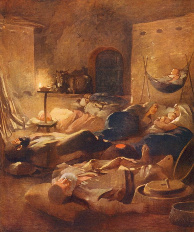 Holy Land: Interior of a Fellahheen House by Night by James (after) Clark