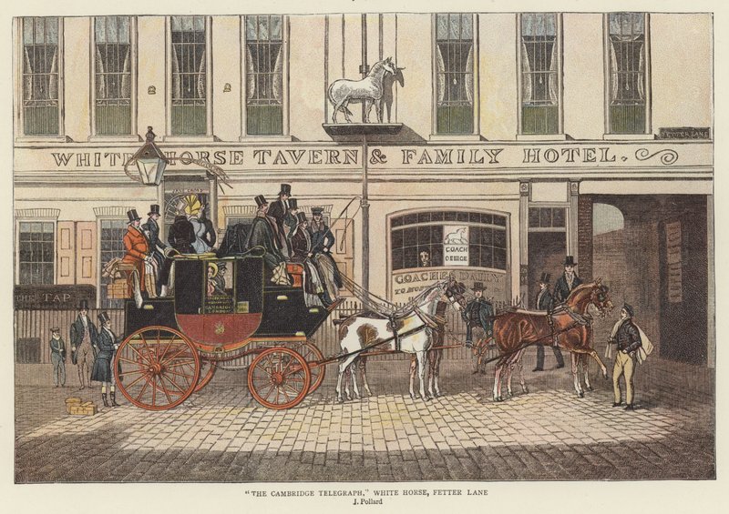 The Cambridge Telegraph, White Horse, Fetter Lane by James (after) Pollard