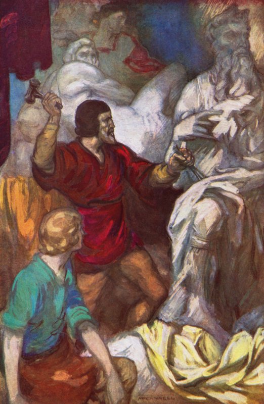 Michelangelo carving Moses from the rock by James Edwin McConnell