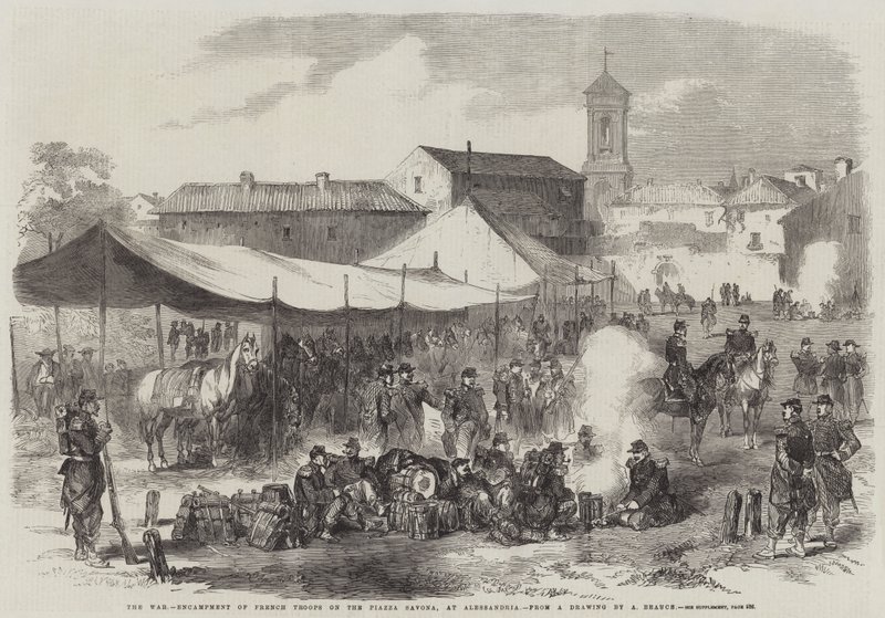 The War, Encampment of French Troops on the Piazza Savona, at Alessandria by Jean Adolphe Beauce