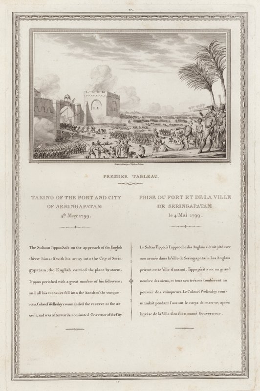 Capture of the fort and city of Seringapatnam by the British, Fourth Anglo-Mysore War, India by Jean (after) Duplessi Bertaux