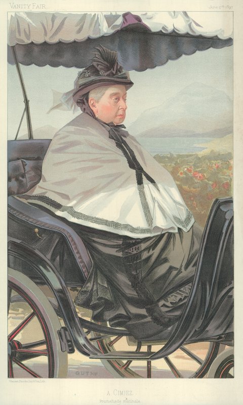 Queen Victoria, A Cimiez, promenade matinale, 17 June 1897, Vanity Fair cartoon by Jean Baptiste Guth