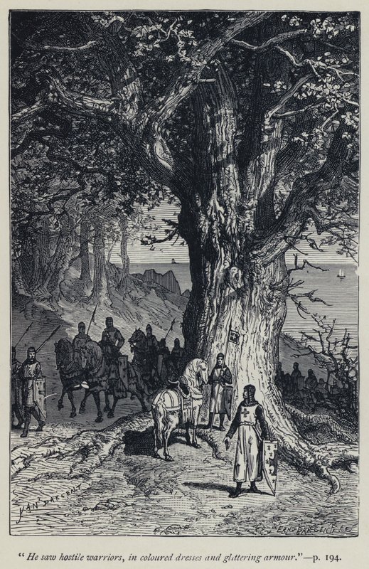 He saw hostile warriors, in coloured dresses and glittering armour by Jean Edouard Dargent