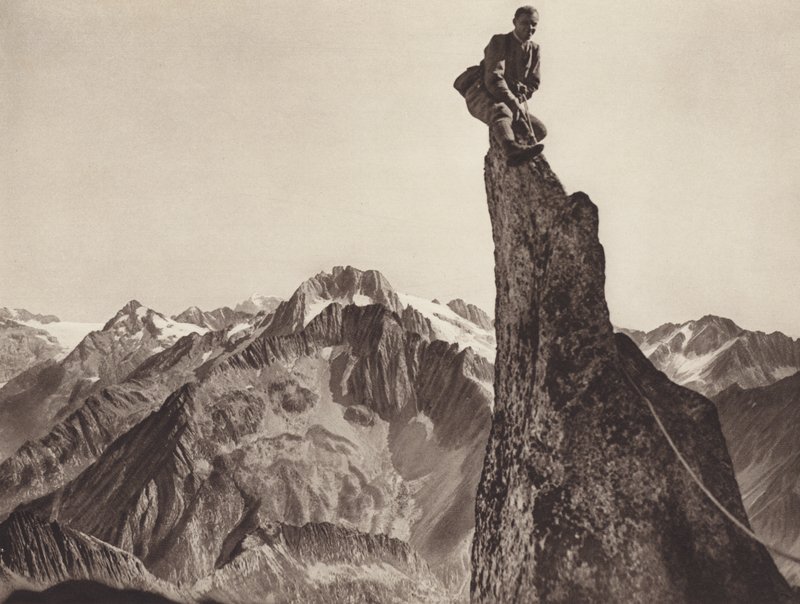Switzerland: Gendarme on the Sonnigwichel, looking towards the Oberalpstock by Jean Gaberell