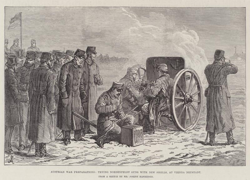 Austrian War Preparations, Trying Nordenfeldt Guns with New Shells, at Vienna Neustadt by Johann Nepomuk Schonberg