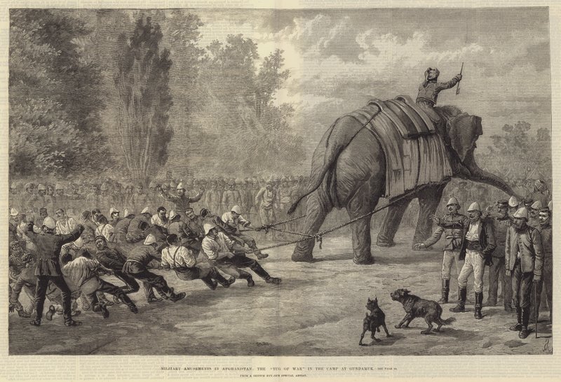 Military Amusements in Afghanistan, the Tug of War in the Camp at Gundamuk by Johann Nepomuk Schonberg