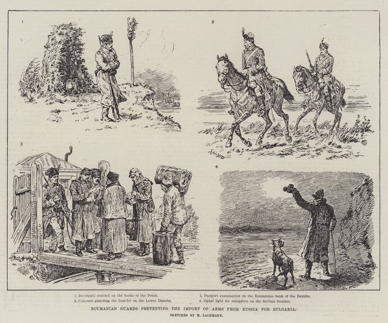 Roumanian Guards preventing the Import of Arms from Russia for Bulgaria by Johann Nepomuk Schonberg