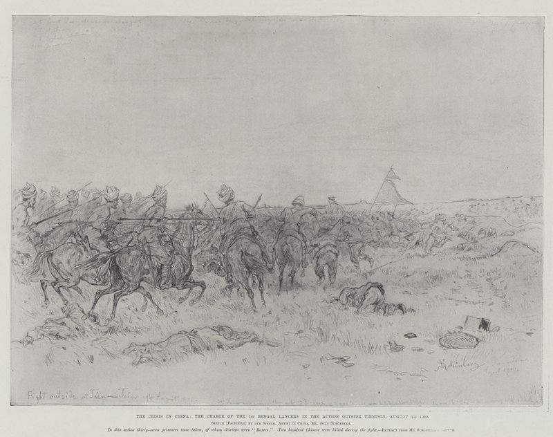 The Crisis in China, the Charge of the 1st Bengal Lancers in the Action outside Tientsin, 19 August 1900 by Johann Nepomuk Schonberg