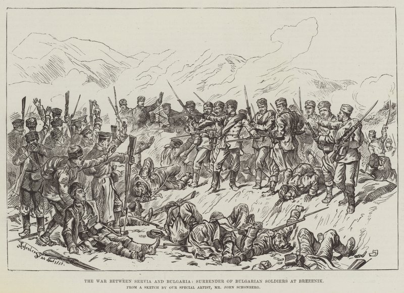 The War between Servia and Bulgaria, Surrender of Bulgarian Soldiers at Brezenik by Johann Nepomuk Schonberg
