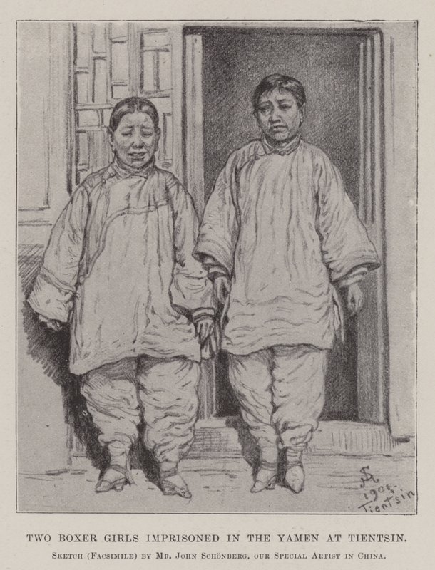 Two Boxer Girls imprisoned in the Yamen at Tientsin by Johann Nepomuk Schonberg