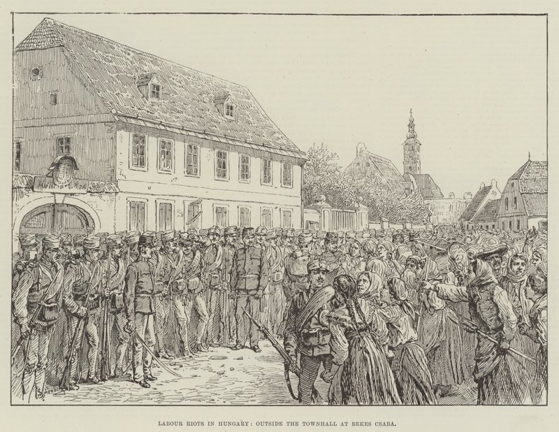 Labour Riots in Hungary, Outside the Townhall at Bekes Csaba by Johann Nepomuk Schonberg