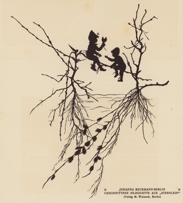 Silhouette of two figures sitting on a branch by Johanna Beckmann