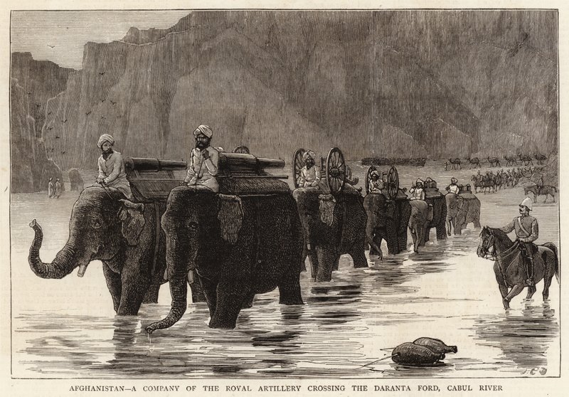 Afghanistan, a Company of the Royal Artillery Crossing the Daranta Ford, Cabul River by John Charles Dollman