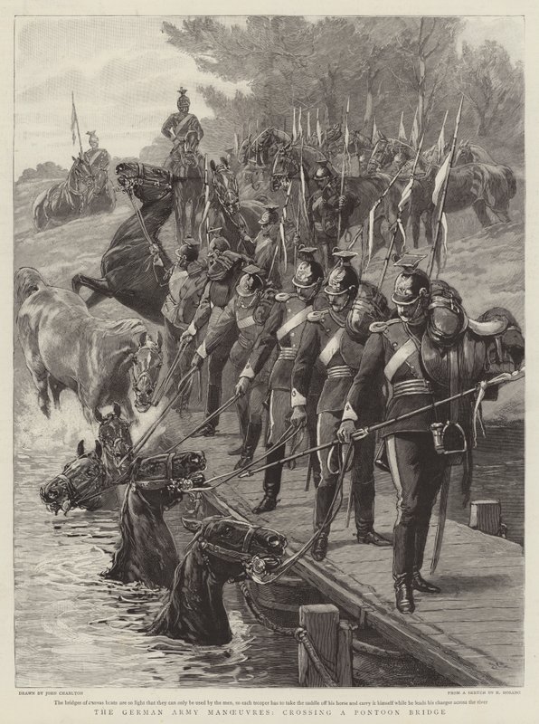 The German Army Manoeuvres, crossing a Pontoon Bridge by John Charlton