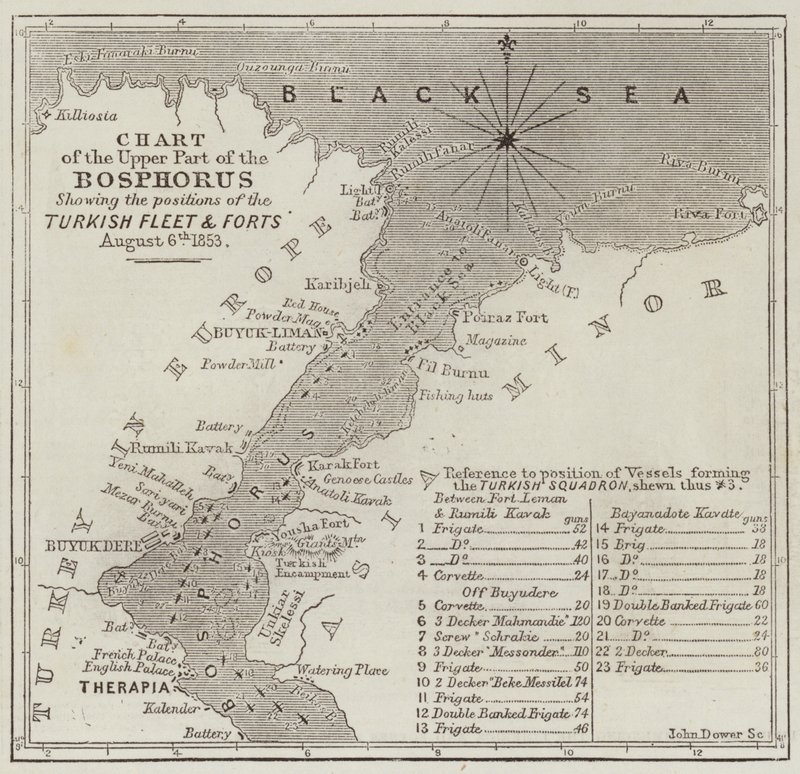Chart of the Positions of the Ships of the Turkish Fleet in the Bosphorus by John Dower