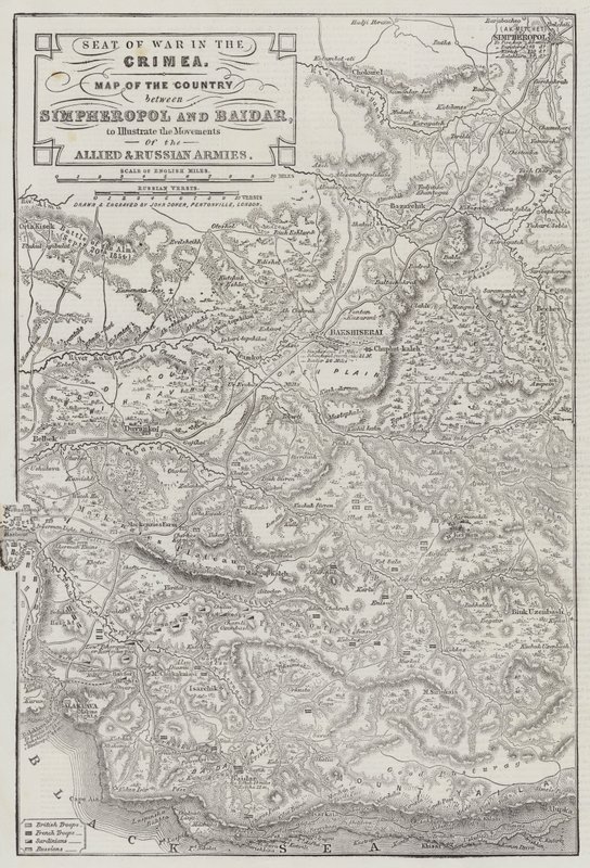 Seat of War in the Crimea, Map of the Country between Simpheropol and Baidar to Illustrate the Movements of the Allied and Russian Armies by John Dower