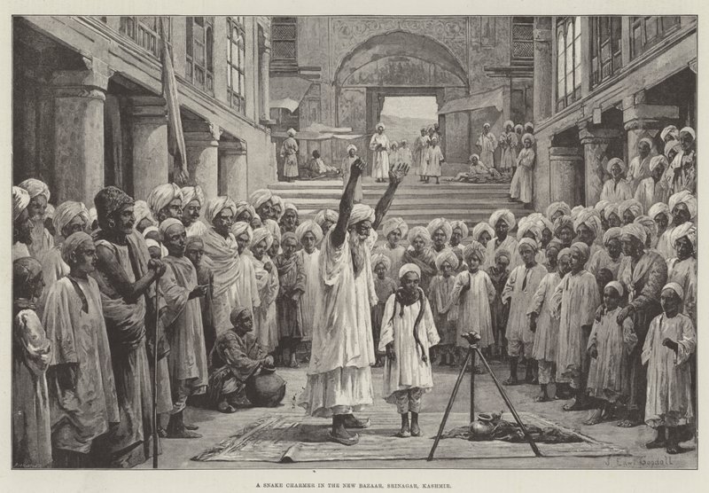 A Snake Charmer in the New Bazaar, Srinagar, Kashmir by John Edward Goodall